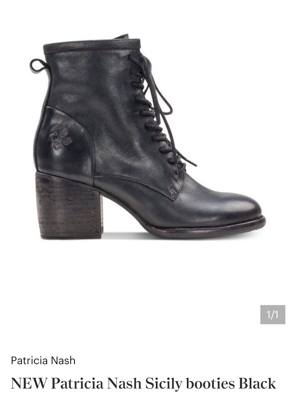 NIB Patricia Nash Sicily Black Leather Lace-Up Booties 9.5M